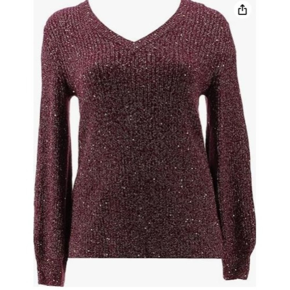 Nina Leonard Balloon SLV Pullover Sweater 773-489 Crisp Berry Size 1X